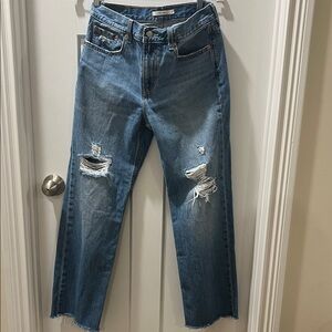 Classic Blue Distressed Straight Leg Jeans